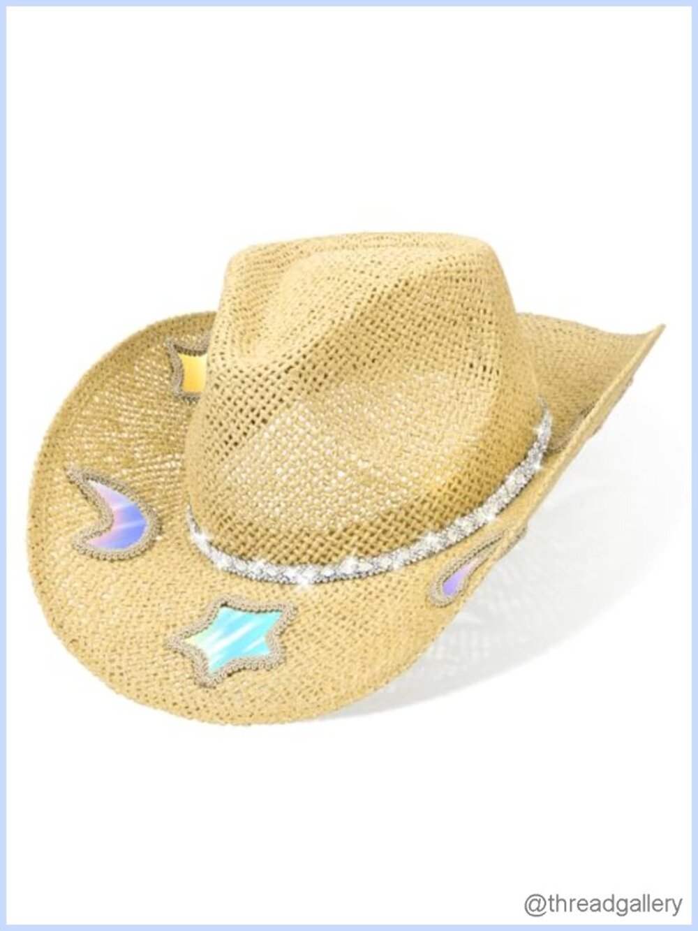 Straw Cowboy Hat Western Cowgirl Hats for Women Star Moon Reflective